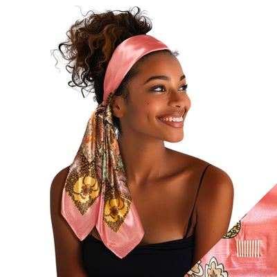 Large Satin Scarf Headband - Coral Lily Non-Slip