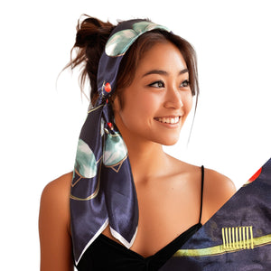 Large Satin Scarf Headband - Navy Flower Non-Slip