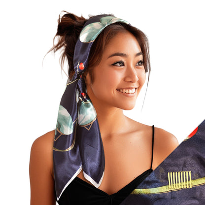 Large Satin Scarf Headband - Navy Flower Non-Slip