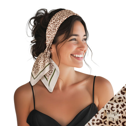 Small Satin Scarf Headband - Brown Cheetah Non-Slip