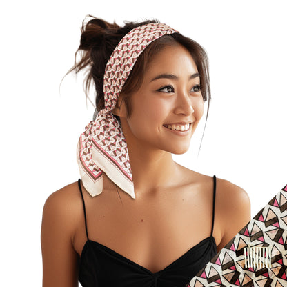 Pink and Brown Small Satin Non-Slip Scarf Headband main image
