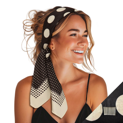 Large Twill Non-Slip Scarf Headband - Black Dots Non-Slip