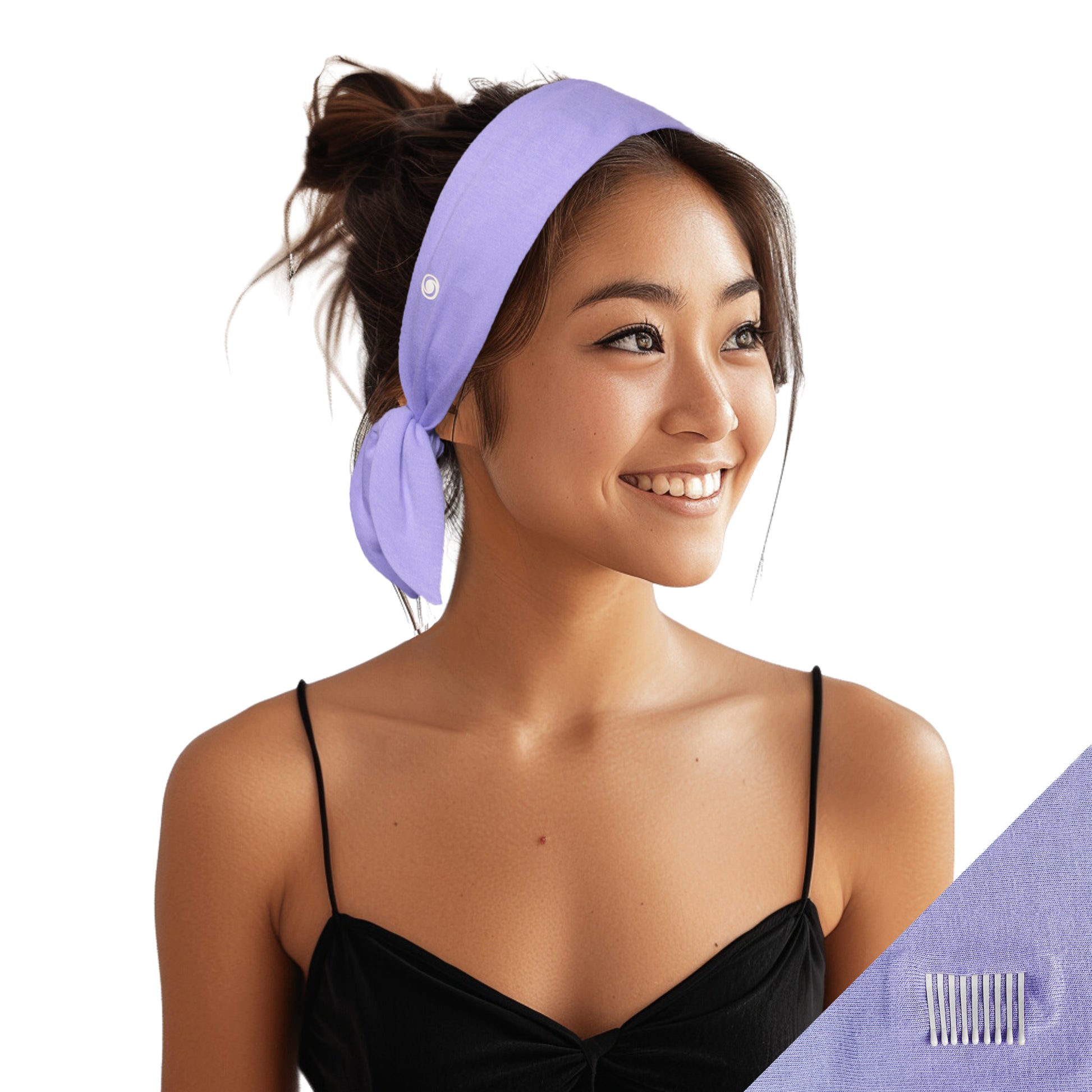 Model showing a purple non-slip short headband
