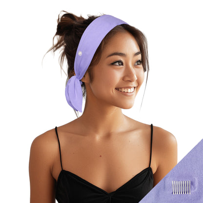 Model showing a purple non-slip short headband