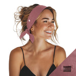 Woman modeling short stretch mauve color headband